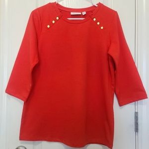 Denim & Co Active French Terry Round-Neck 3/4 Sleeve Top Red Size XS *